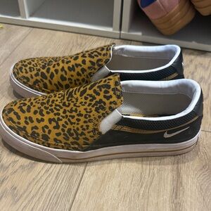 Nike Black and Tan Leopard Slip-On Shoes